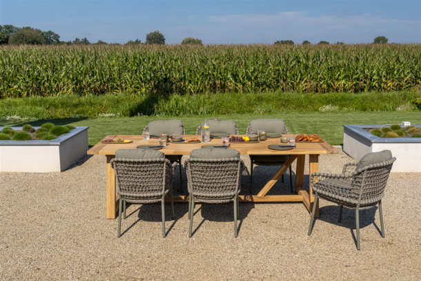 4SO Jura stapelbare tuinstoelen met zit- en rugkussen (olijfkleurig) - 4